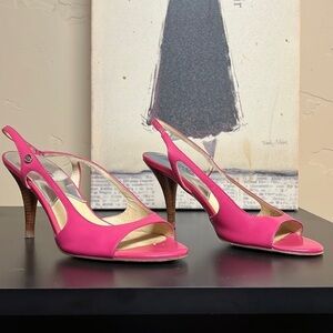 MICHAEL Micheal Kors Zoe Zinnia Pink Slingback Patent Leather Sandals Size 7.5M